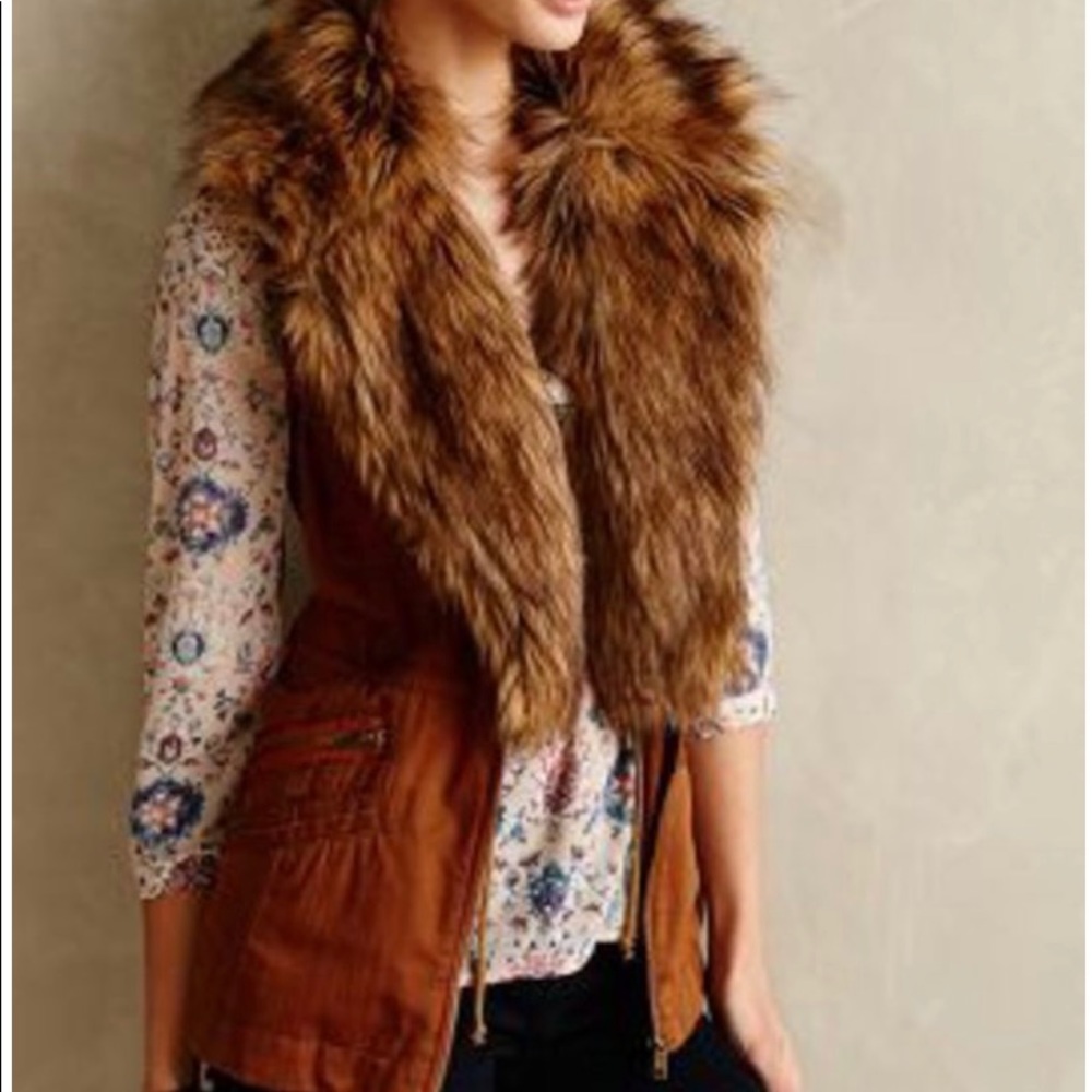 ANTHROPOLOGIE Hei Hei Faux Fur Shawl Cargo Vest